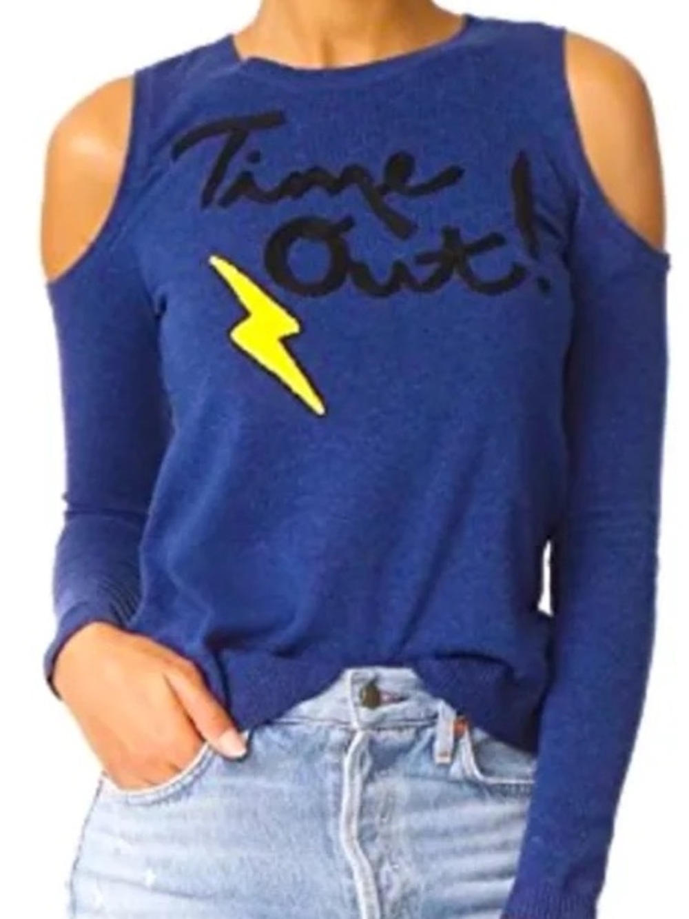 Alice + Olivia Navy and Yellow Crew Neck Sweater